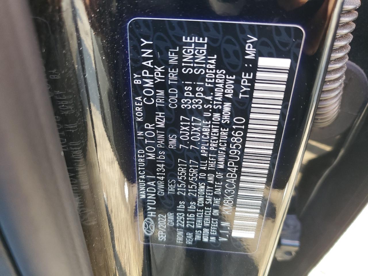 2023 Hyundai Kona VIN KM8K3CAB4PU958610 Copart auction photo, side damage thumbnail 15