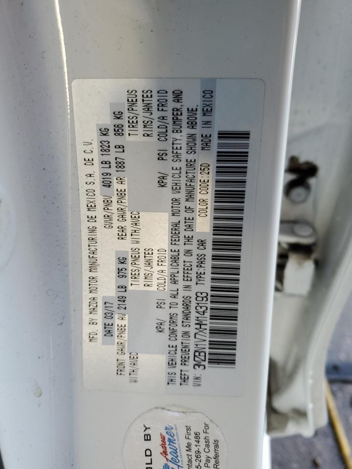 2017 Mazda 3 VIN 3MZBN1V7XHM143193 Copart auction photo, side damage thumbnail 12
