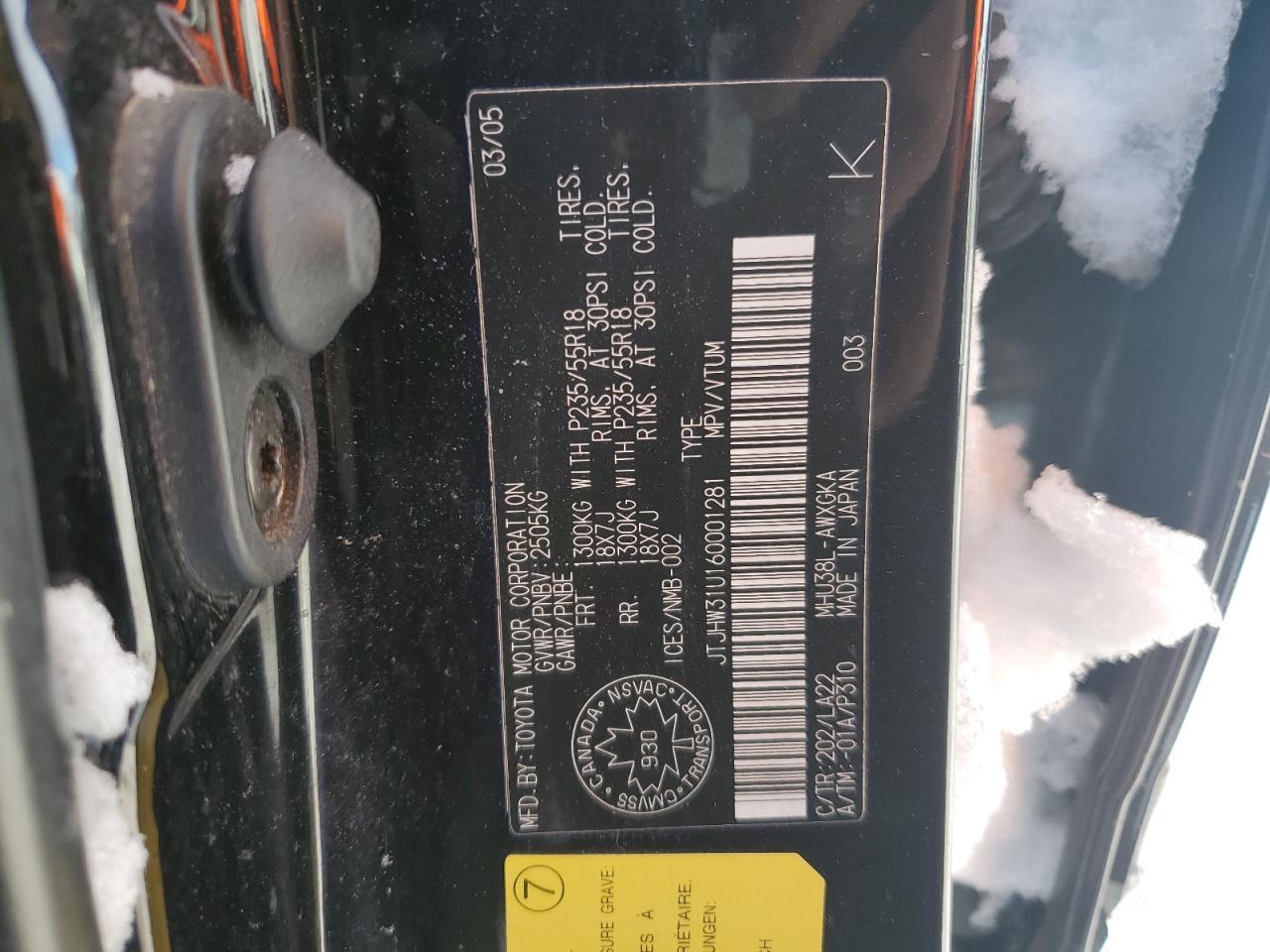 2006 Lexus RX VIN JTJHW31U160001281 Copart auction photo, side / front end damage thumbnail 13