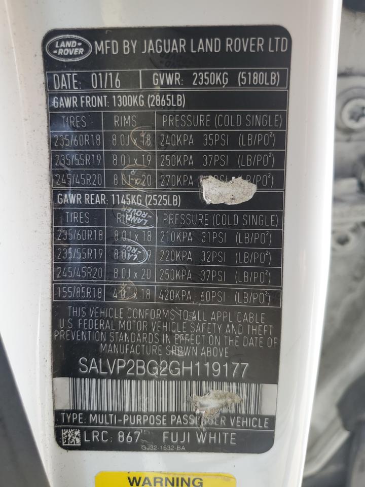 2016 Land Rover Range Rover VIN SALVP2BG2GH119177 Copart auction photo, side / hail damage thumbnail 13