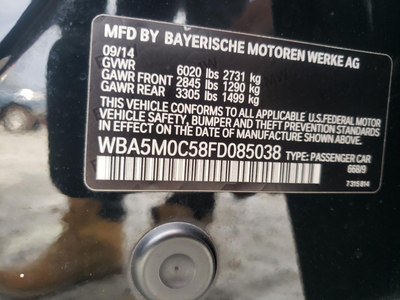 2015 BMW 5er VIN WBA5M0C58FD085038 Copart auction photo, minor dent/scratches damage thumbnail 12