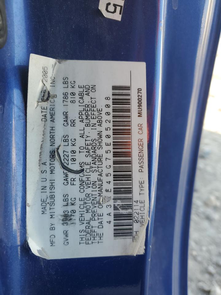 2005 Mitsubishi Eclipse VIN 4A3AE45G75E052008 Copart auction photo, front end damage thumbnail 12