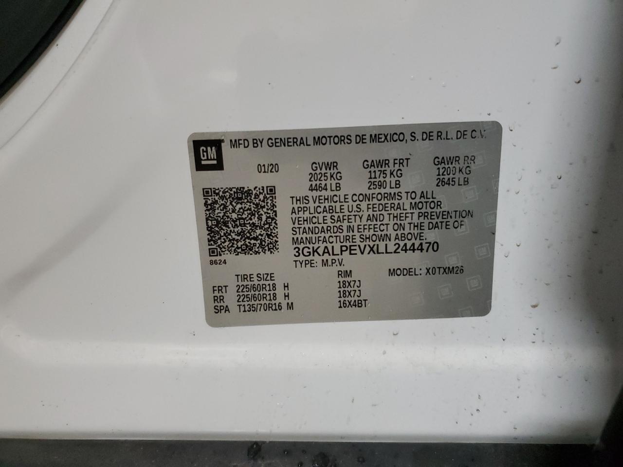 2020 GMC Terrain VIN 3GKALPEVXLL244470 Copart auction photo, front end damage thumbnail 13
