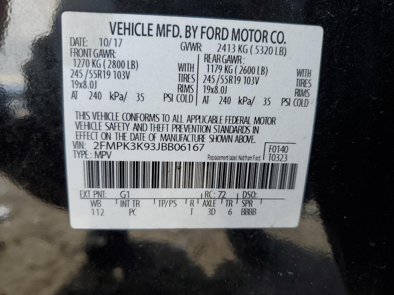 2018 Ford Edge VIN 2FMPK3K93JBB06167 Copart auction photo, front end damage thumbnail 13
