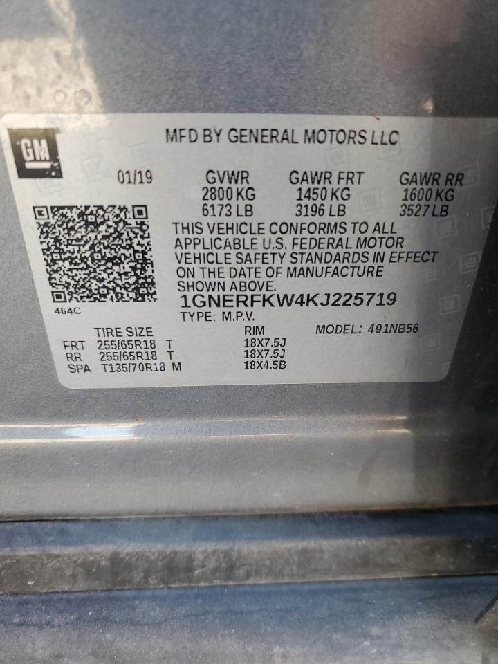 2019 Chevrolet Traverse VIN 1GNERFKW4KJ225719 Copart auction photo, unknown damage thumbnail 13