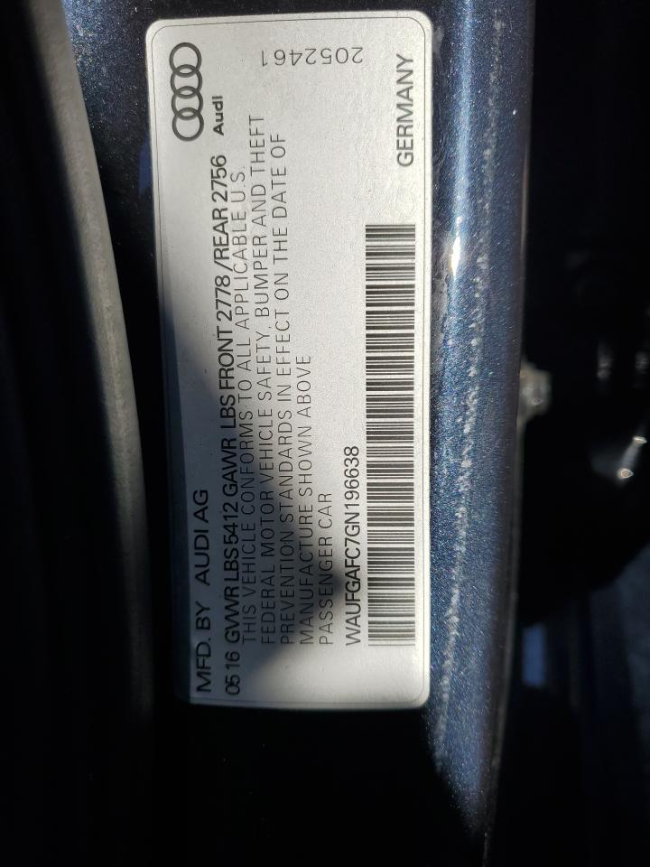 2016 Audi A6 VIN WAUFGAFC7GN196638 Copart auction photo, front end / minor dent/scratches damage thumbnail 12