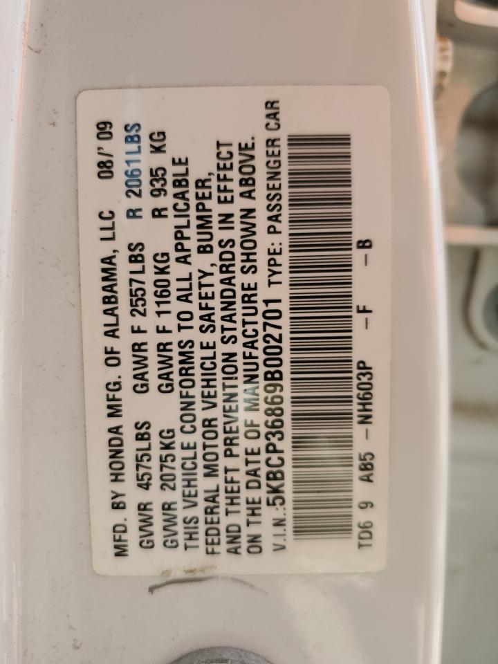 2009 Honda Accord VIN 5KBCP36869B002701 Copart auction photo, front end damage thumbnail 12