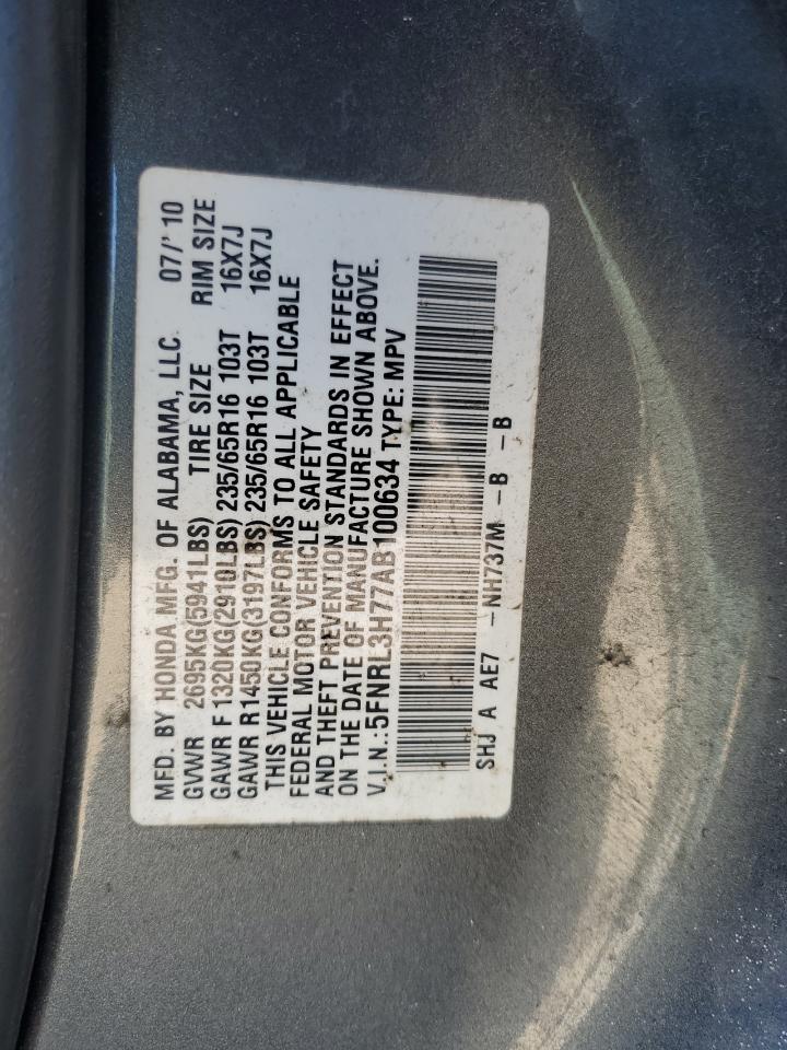 2010 Honda Odyssey VIN 5FNRL3H77AB100634 Copart auction photo, all over damage thumbnail 13