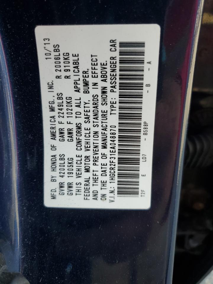 2014 Honda Accord VIN 1HGCR2F31EA048870 Copart auction photo, front end / minor dent/scratches damage thumbnail 15
