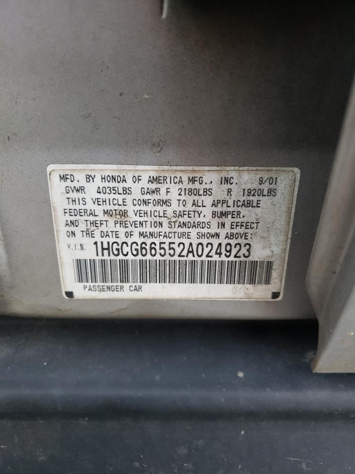 2002 Honda Accord VIN 1HGCG66552A024923 Copart auction photo, front end damage thumbnail 13