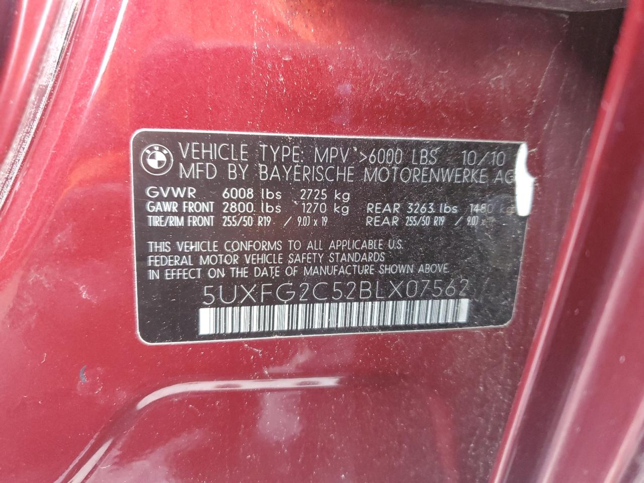 2011 BMW X6 VIN 5UXFG2C52BLX07562 Copart auction photo, front end damage thumbnail 13