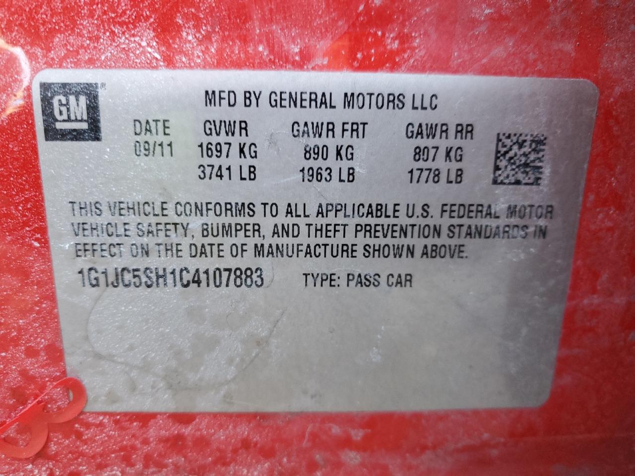 2012 Chevrolet Sonic VIN 1G1JC5SH1C4107883 Copart auction photo, front end damage thumbnail 12