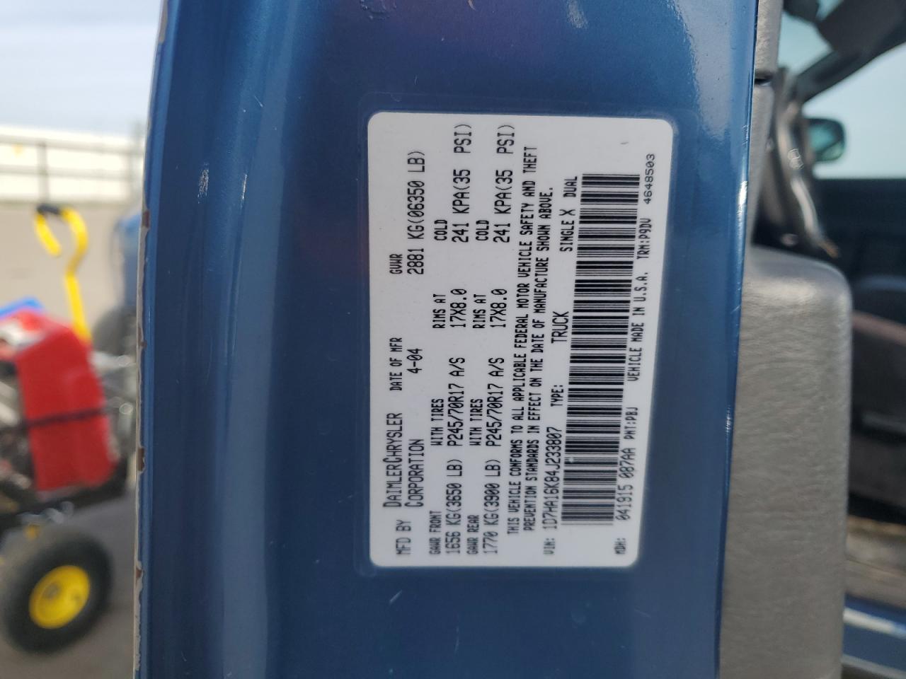 2004 Dodge RAM VIN 1D7HA16K84J233807 Copart auction photo, undercarriage damage thumbnail 12