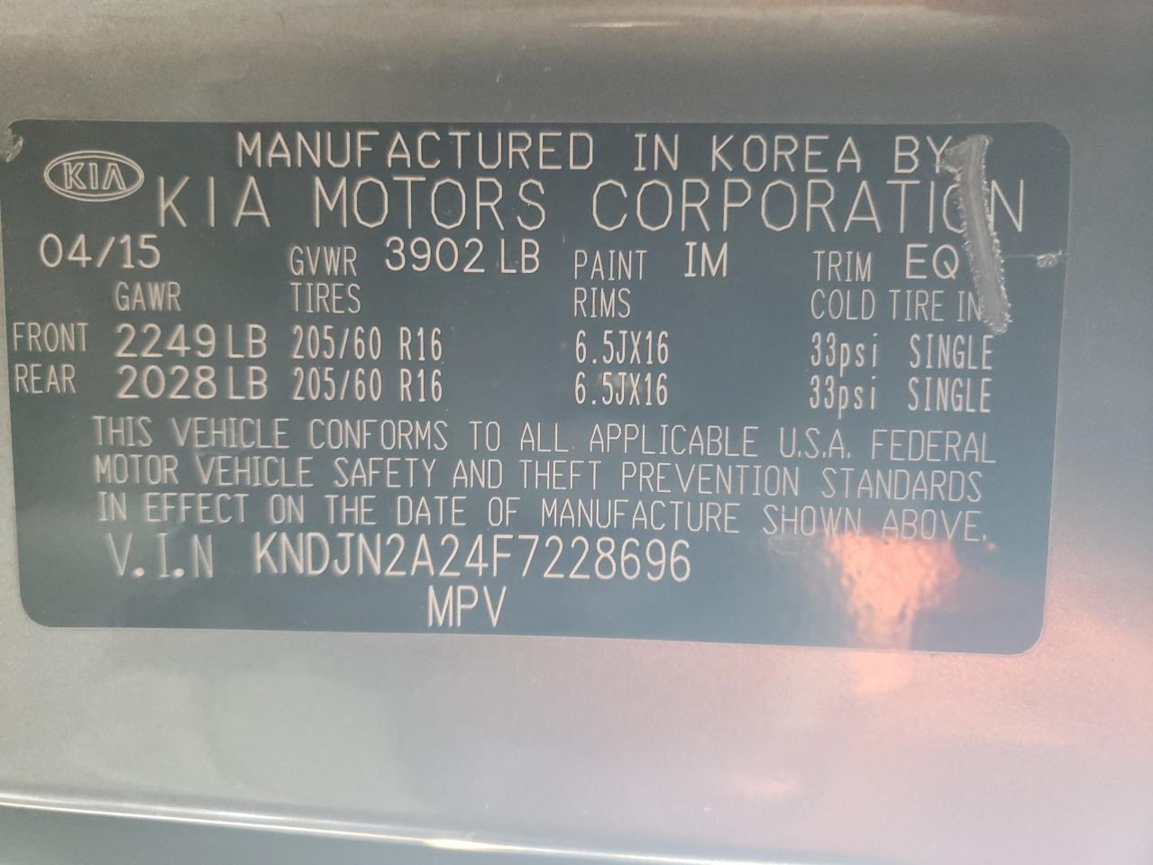 2015 KIA Soul VIN KNDJN2A24F7228696 Copart auction photo, mechanical / minor dent/scratches damage thumbnail 12