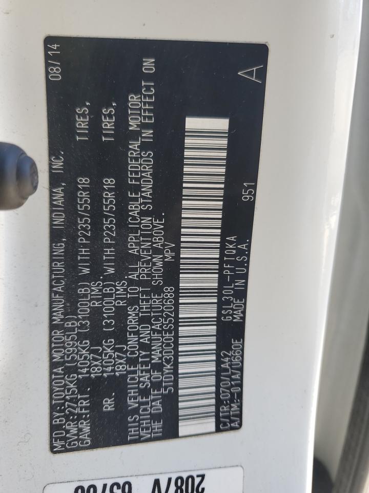 2014 Toyota Sienna VIN 5TDYK3DC0ES520688 Copart auction photo, front end damage thumbnail 14