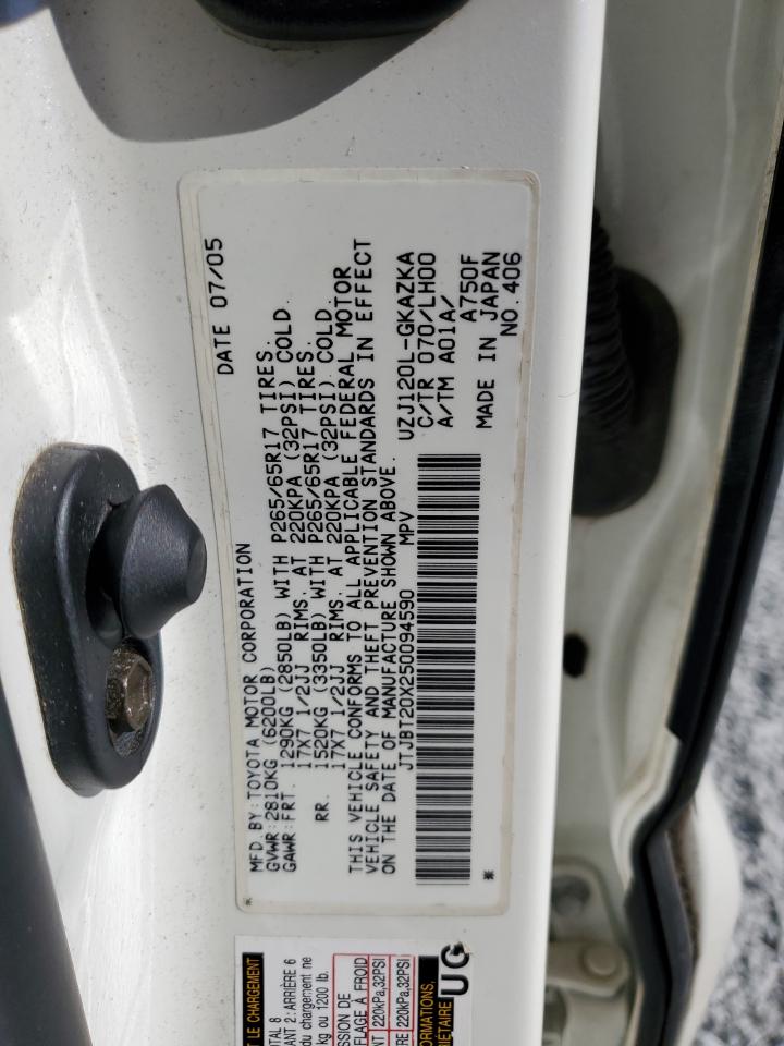 2005 Lexus GX VIN JTJBT20X250094590 Copart auction photo, front end / minor dent/scratches damage thumbnail 13