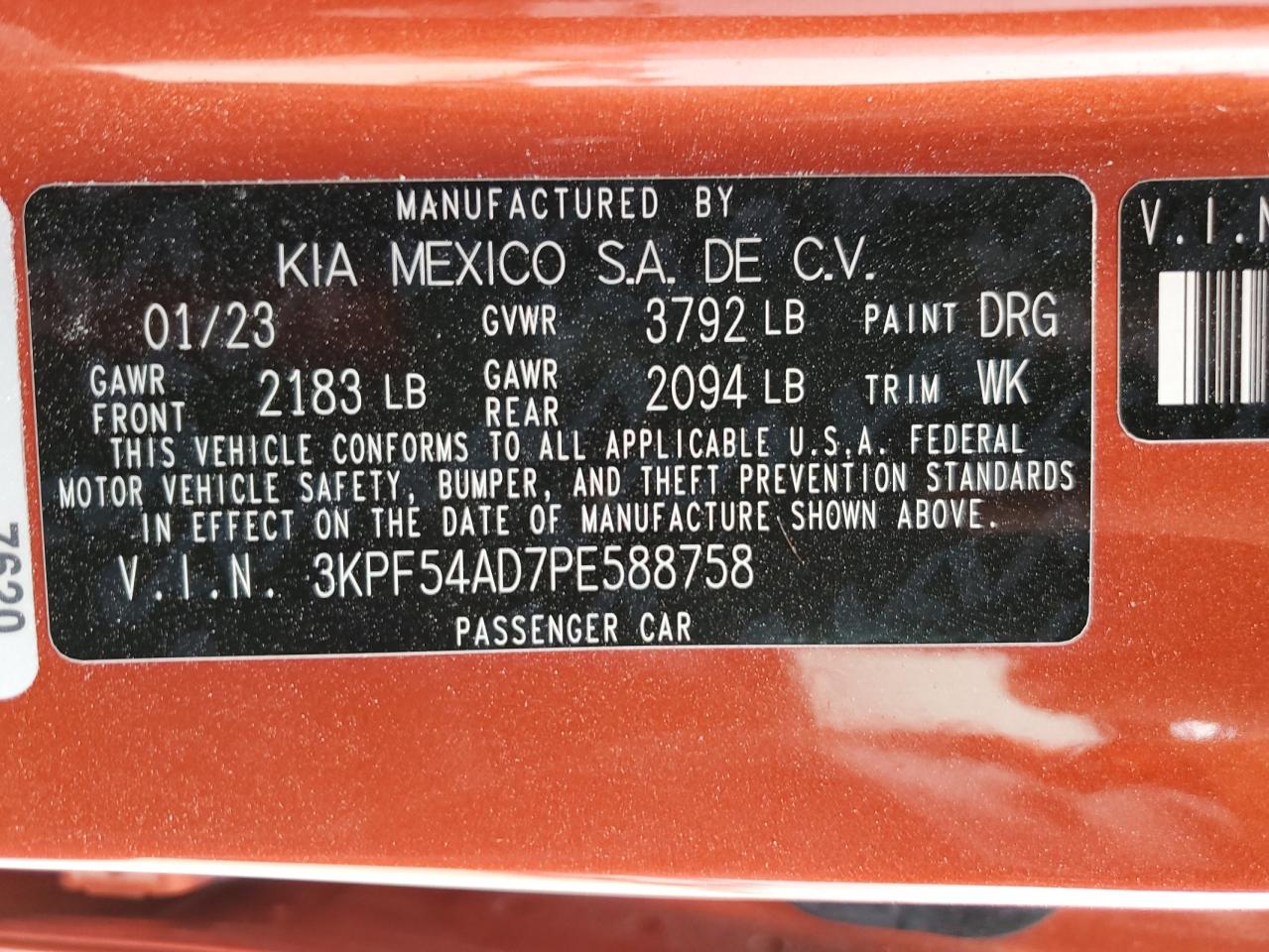 2023 KIA Forte VIN 3KPF54AD7PE588758 Copart auction photo, front end damage thumbnail 15