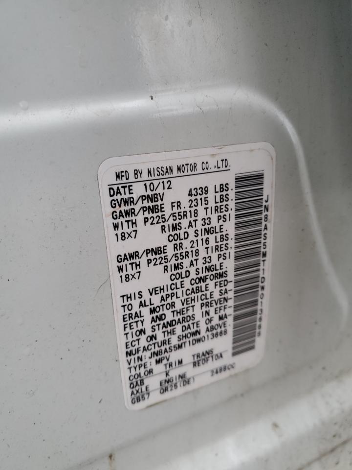 2013 Nissan Rogue VIN JN8AS5MT1DW013668 Copart auction photo, front end damage thumbnail 15