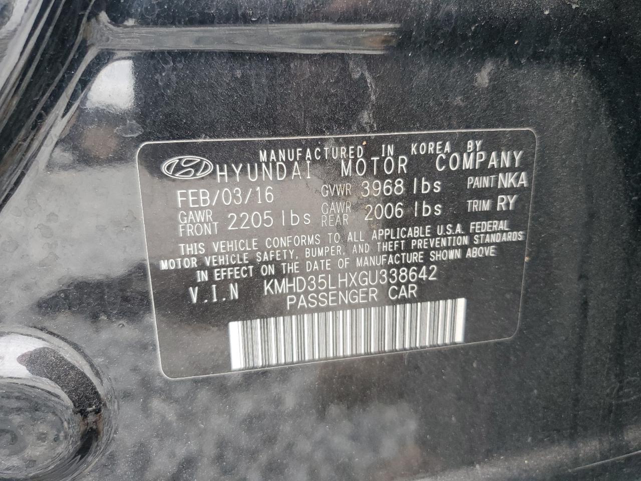 2016 Hyundai Elantra VIN KMHD35LHXGU338642 Copart auction photo, front end damage thumbnail 15