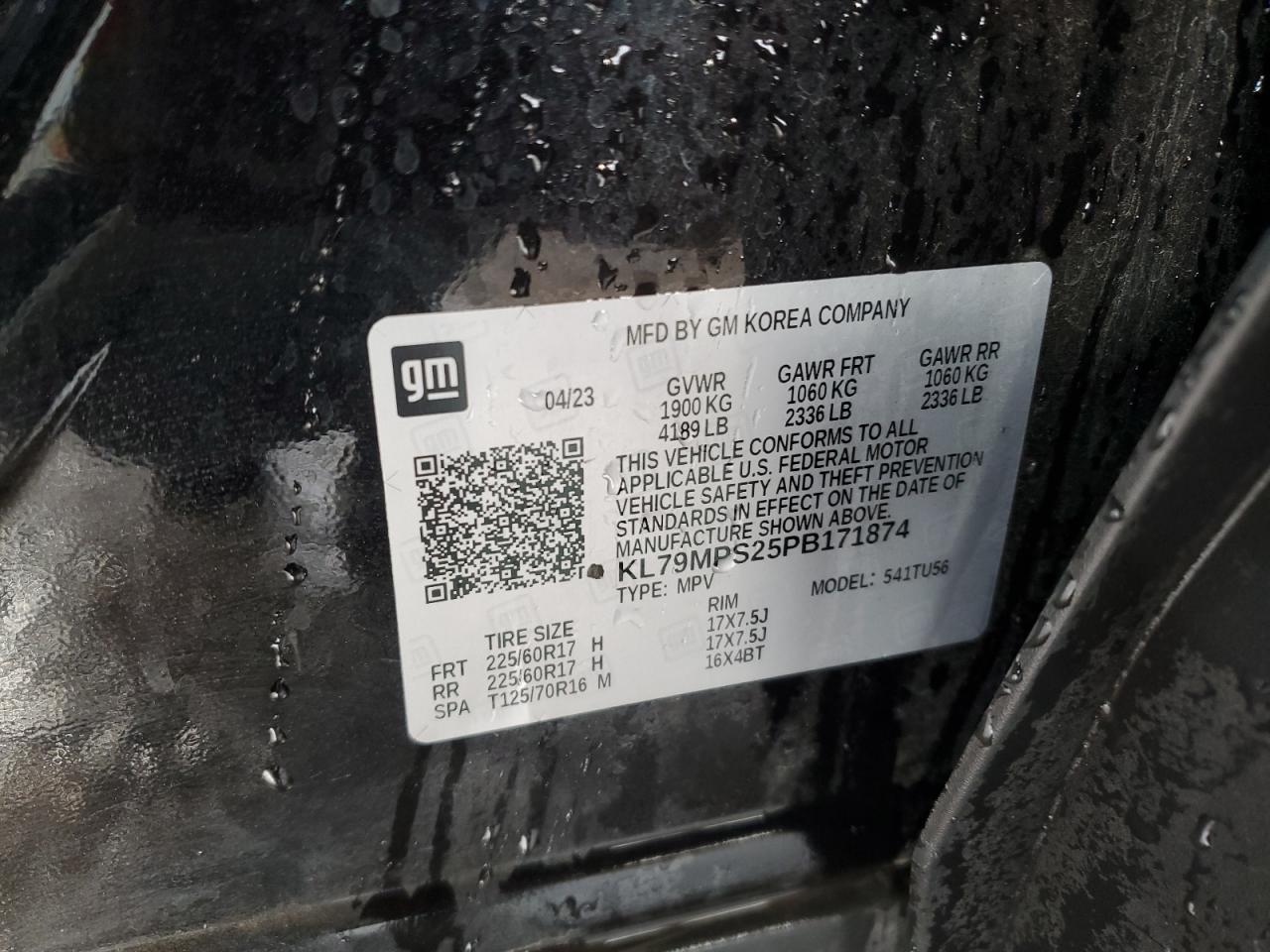 2023 Chevrolet TrailBlazer VIN KL79MPS25PB171874 Copart auction photo, undercarriage / mechanical damage thumbnail 14