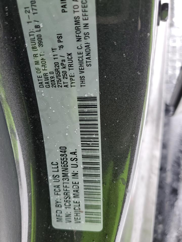 2021 RAM 1500 VIN 1C6SRFFT3MN655840 Copart auction photo, all over damage thumbnail 13