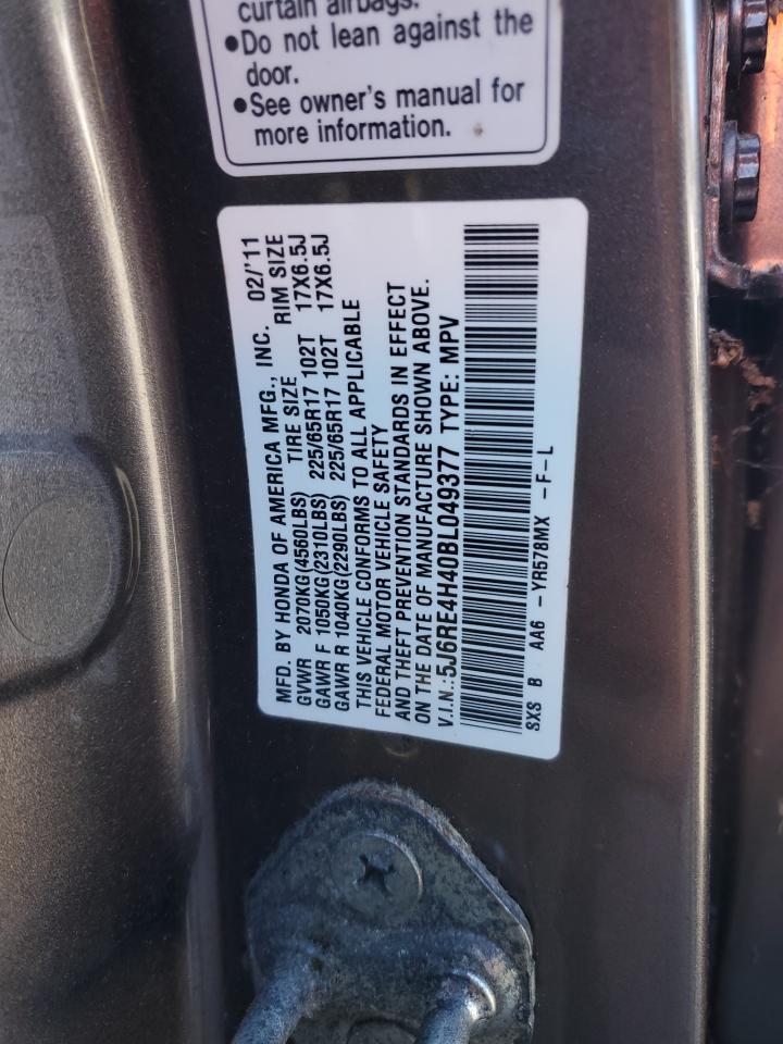 2011 Honda CR-V VIN 5J6RE4H40BL049377 Copart auction photo, all over / top/roof damage thumbnail 14