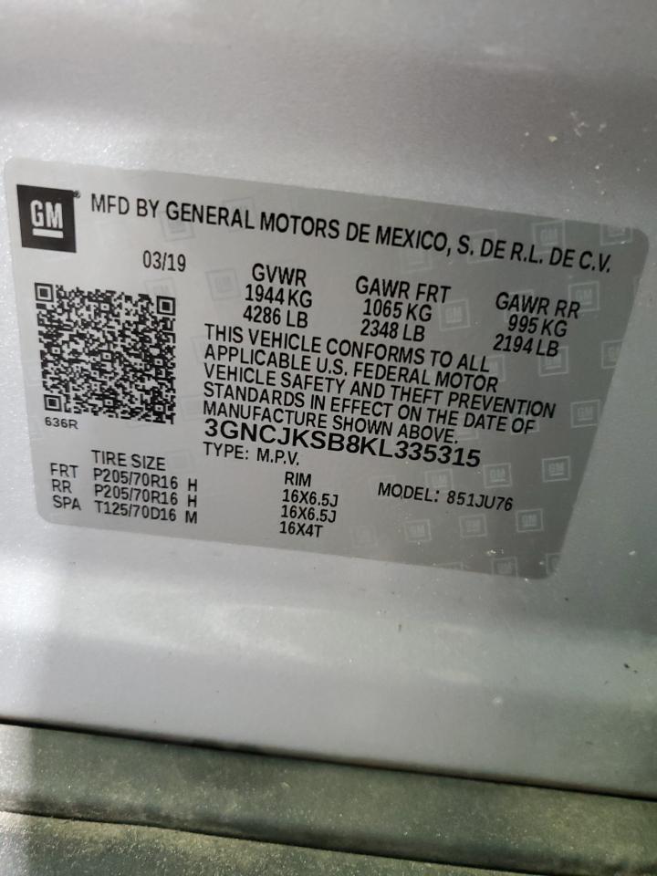 2019 Chevrolet Trax VIN 3GNCJKSB8KL335315 Copart auction photo, front end / minor dent/scratches damage thumbnail 15
