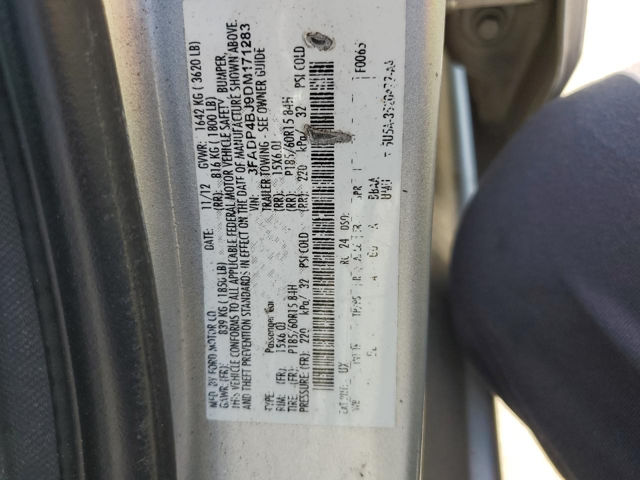 2013 Ford Fiesta VIN 3FADP4BJ9DM171283 Copart auction photo, front end damage thumbnail 12