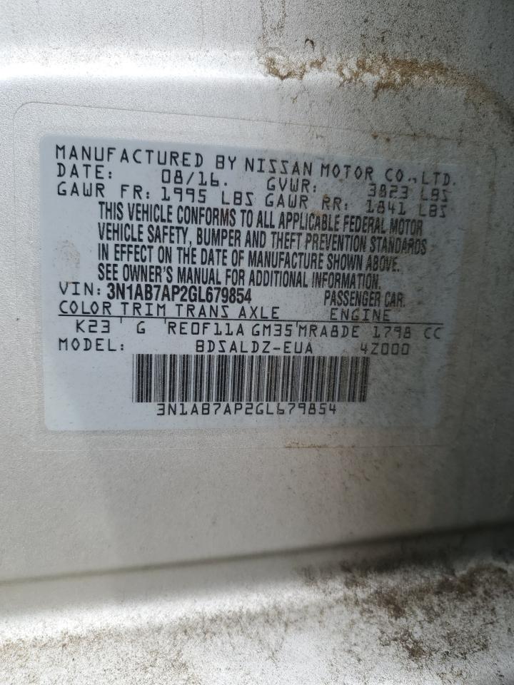 2016 Nissan Sentra VIN 3N1AB7AP2GL679854 Copart auction photo, front end damage thumbnail 14