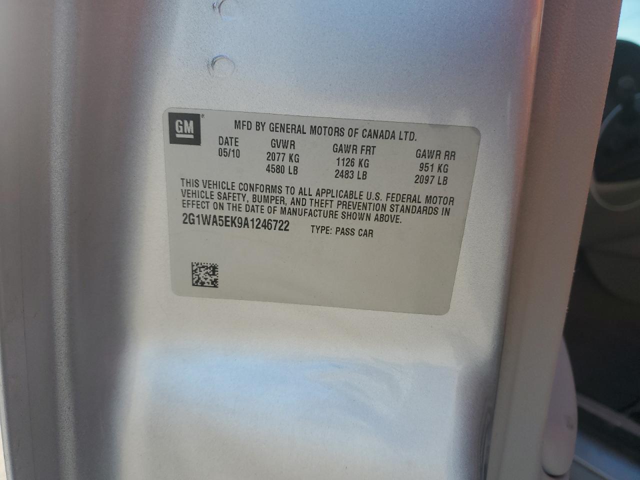 2010 Chevrolet Impala VIN 2G1WA5EK9A1246722 Copart auction photo, front end / rear end damage thumbnail 14