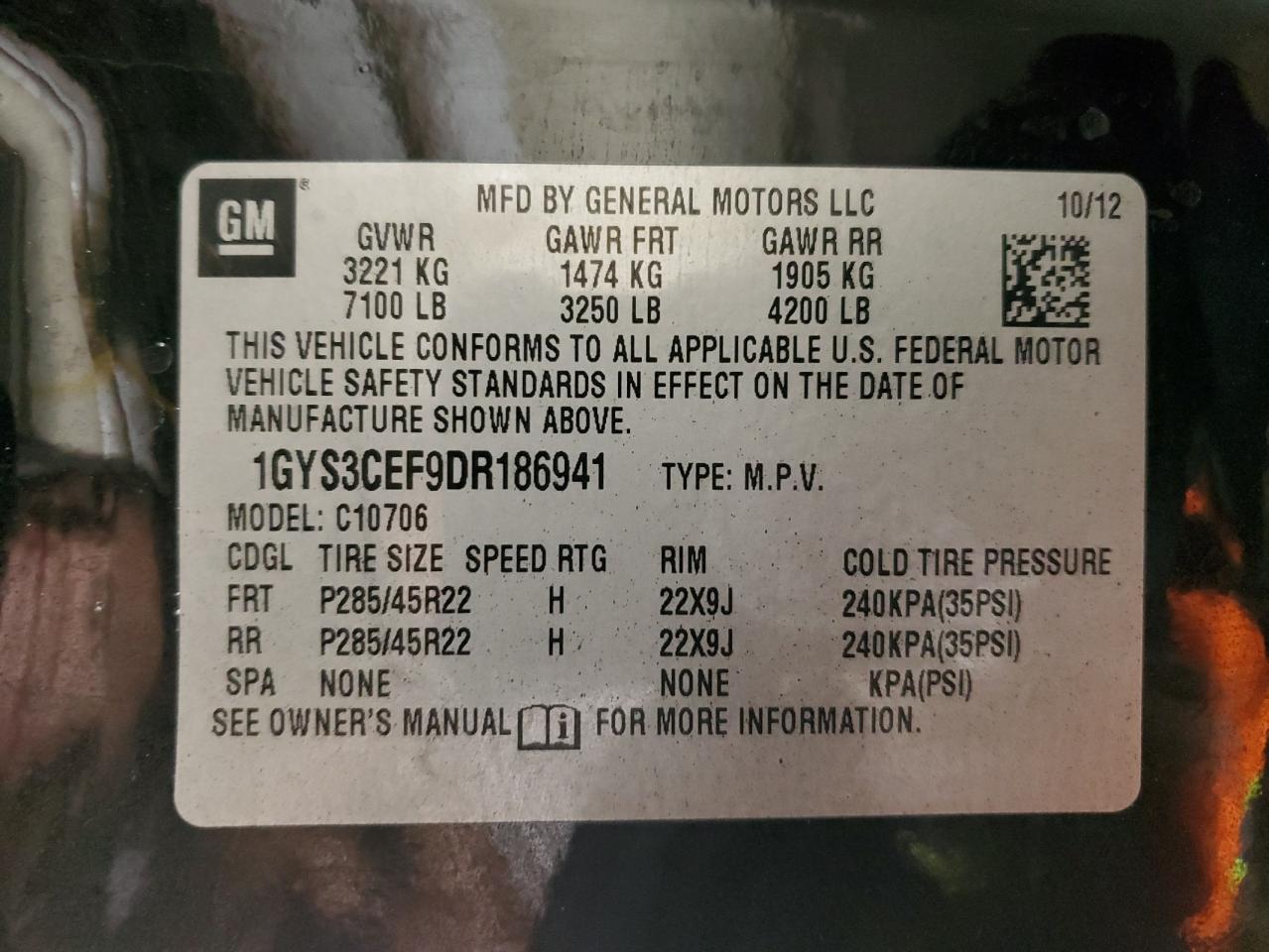 2013 Cadillac Escalade VIN 1GYS3CEF9DR186941 Copart auction photo, all over damage thumbnail 14