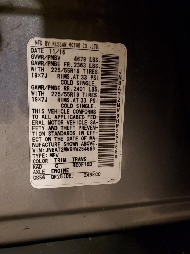 2017 Nissan Rogue VIN JN8AT2MV9HW254686 Copart auction photo, front end damage thumbnail 12