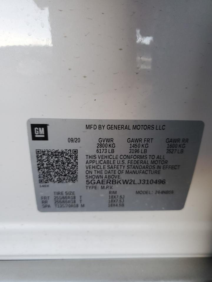 2020 Buick Enclave VIN 5GAERBKW2LJ310496 Copart auction photo, front end / side damage thumbnail 14