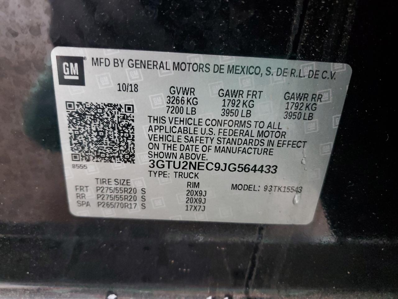 2018 GMC Sierra VIN 3GTU2NEC9JG564433 Copart auction photo, front end damage thumbnail 14