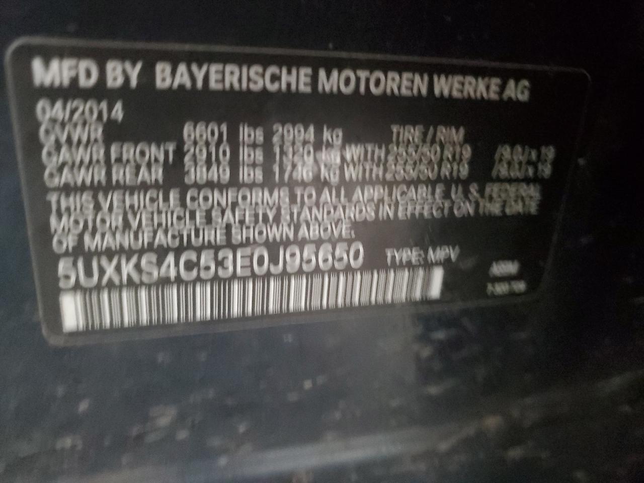 2014 BMW X5 VIN 5UXKS4C53E0J95650 Copart auction photo, front end damage thumbnail 13