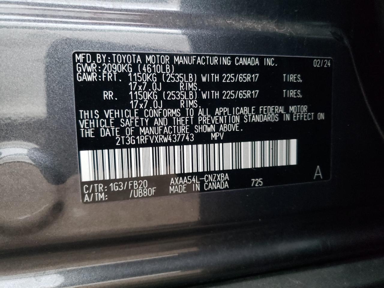 2024 Toyota RAV 4 VIN 2T3G1RFVXRW437743 Copart auction photo, front end / side damage thumbnail 12