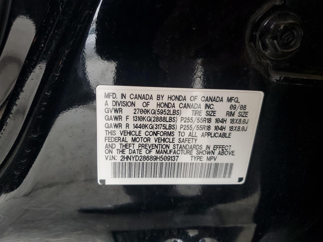 2009 Acura MDX VIN 2HNYD28689H509137 Copart auction photo, front end damage thumbnail 15