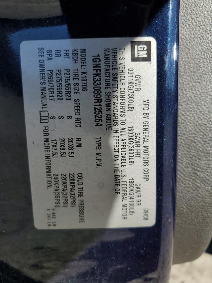 2009 Chevrolet Tahoe VIN 1GNFK33089R125264 Copart auction photo, front end damage thumbnail 14