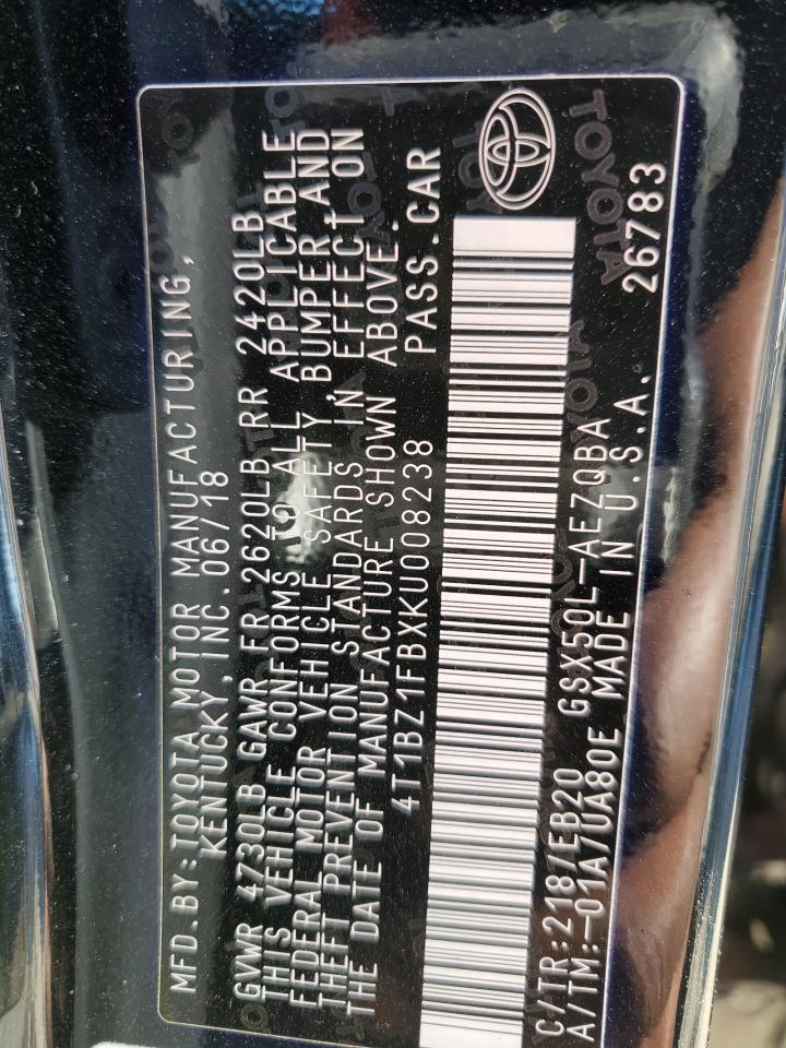 2019 Toyota Avalon VIN 4T1BZ1FBXKU008238 Copart auction photo, front end damage thumbnail 13