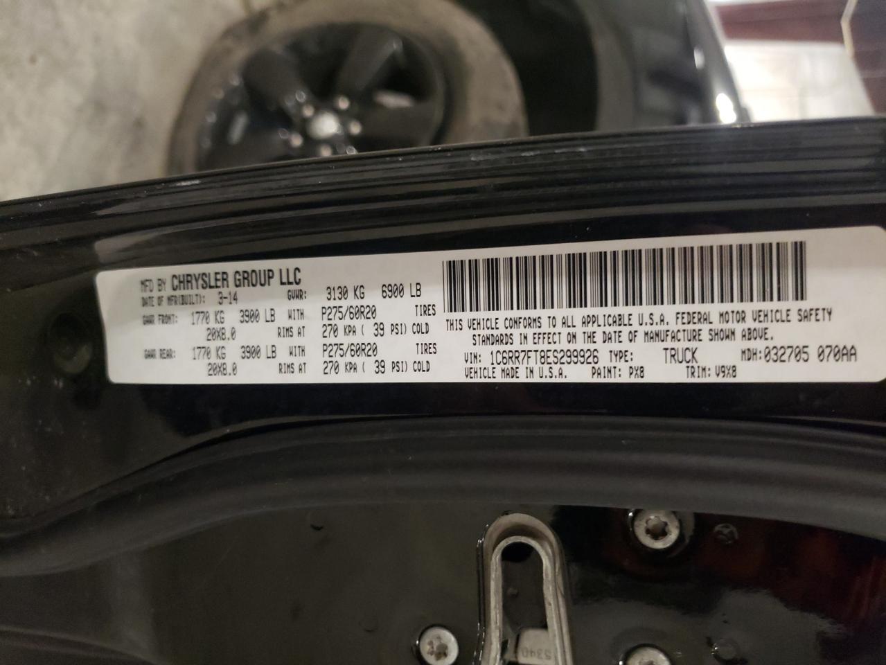 2014 RAM 1500 VIN 1C6RR7FT8ES299926 Copart auction photo, front end damage thumbnail 14