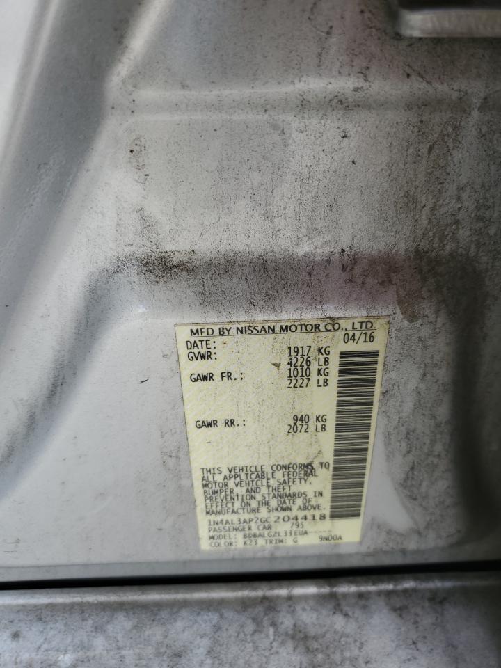 2016 Nissan Altima VIN 1N4AL3AP2GC204418 Copart auction photo, side / front end damage thumbnail 12