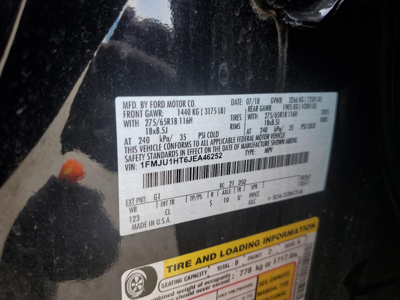2018 Ford Expedition VIN 1FMJU1HT6JEA46252 Copart auction photo, front end damage thumbnail 13