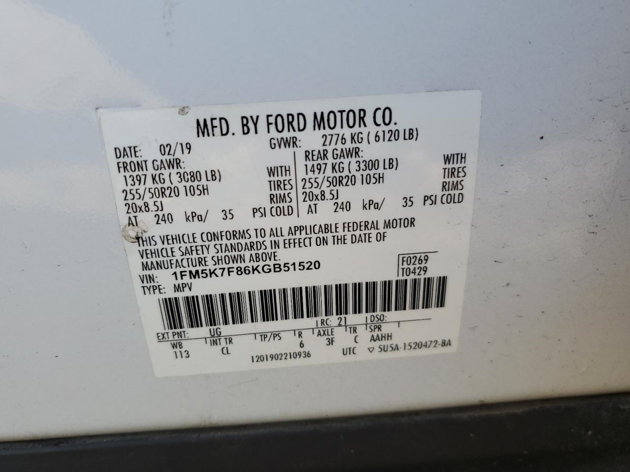 2019 Ford Explorer VIN 1FM5K7F86KGB51520 Copart auction photo, all over / undercarriage damage thumbnail 16