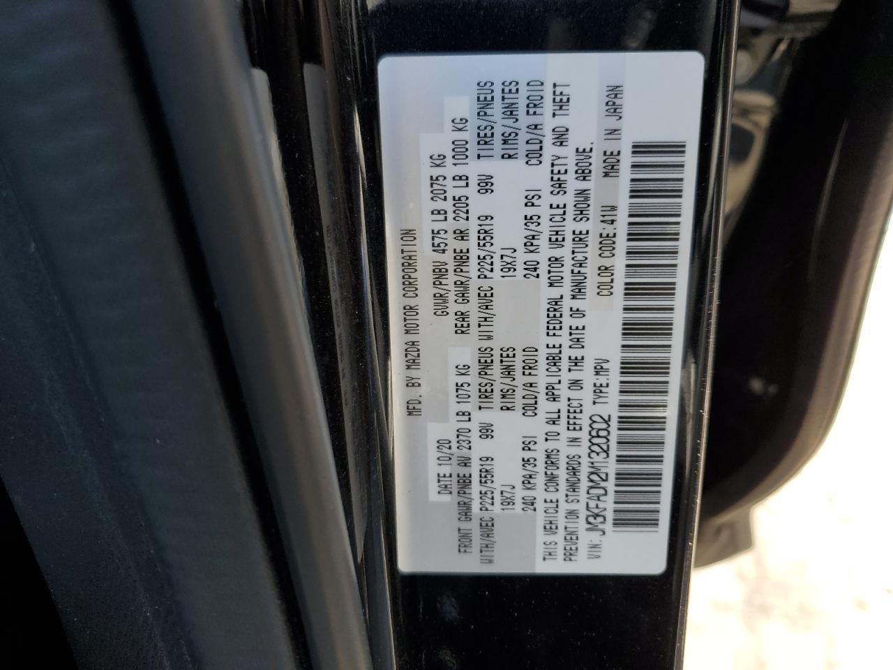 2021 Mazda CX-5 VIN JM3KFADM2M1320602 Copart auction photo, hail damage thumbnail 12