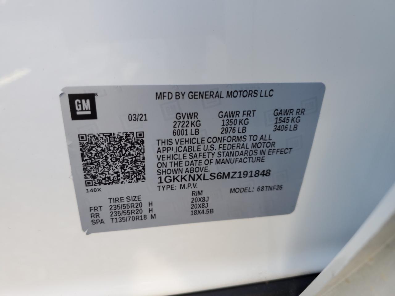 2021 GMC Acadia VIN 1GKKNXLS6MZ191848 Copart auction photo, rear end / front end damage thumbnail 14