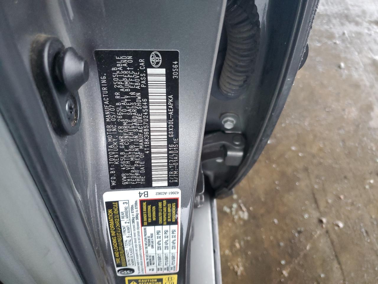 2007 Toyota Avalon VIN 4T1BK36B57U245646 Copart auction photo, rear end damage thumbnail 12