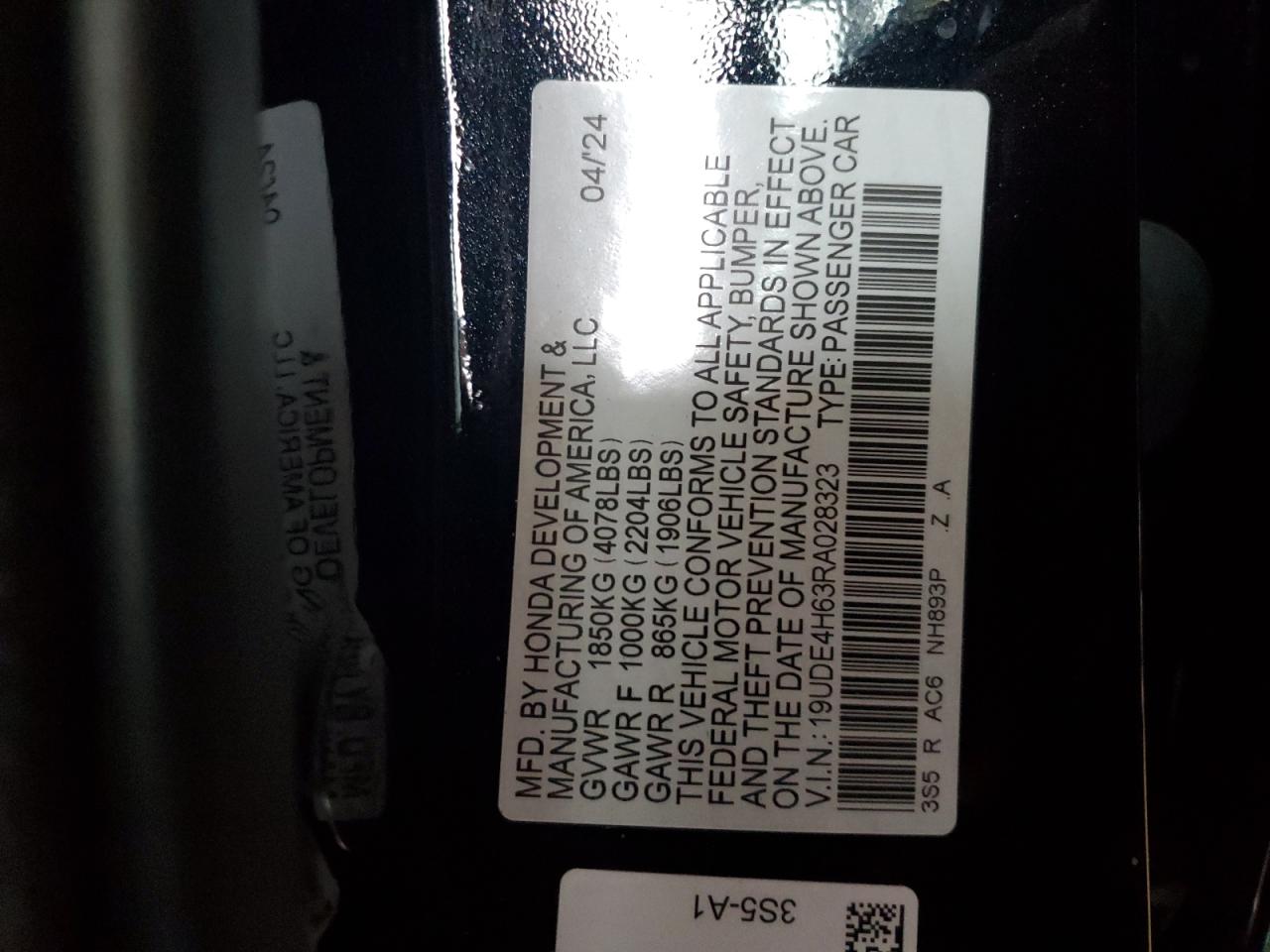 2024 Acura Integra VIN 19UDE4H63RA028323 Copart auction photo, front end / minor dent/scratches damage thumbnail 12