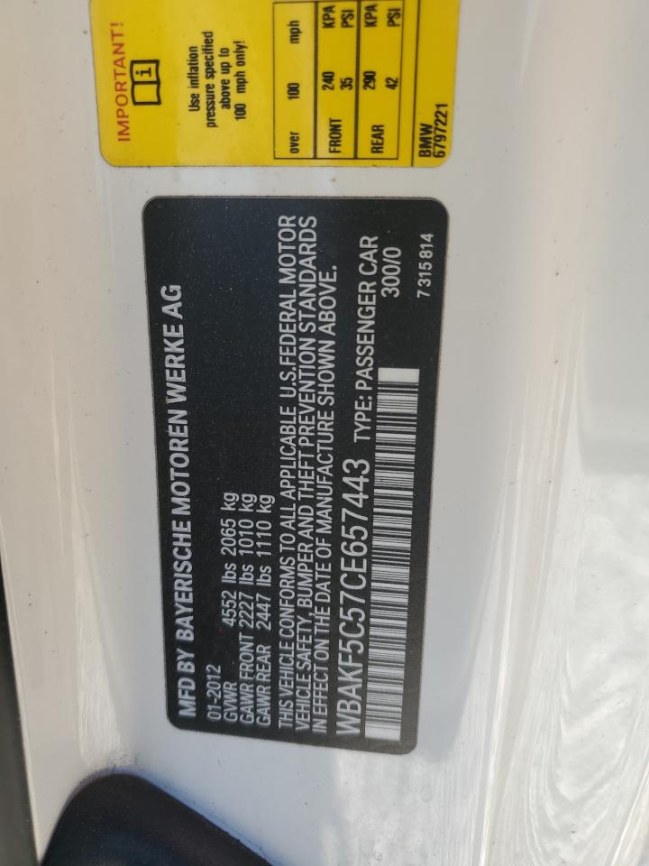 2012 BMW 3er VIN WBAKF5C57CE657443 Copart auction photo, all over damage thumbnail 13