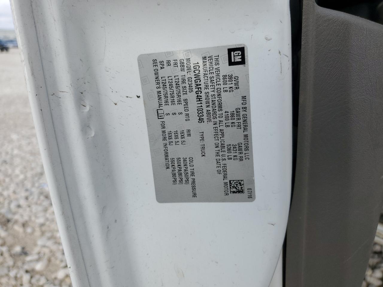 2017 Chevrolet Express VIN 1GCWGAFG4H1103346 Copart auction photo, front end damage thumbnail 15