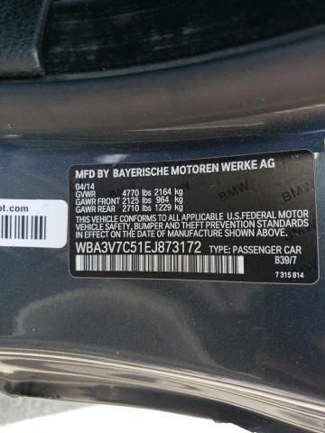 2014 BMW 4er VIN WBA3V7C51EJ873172 Copart auction photo, front end / side damage thumbnail 12